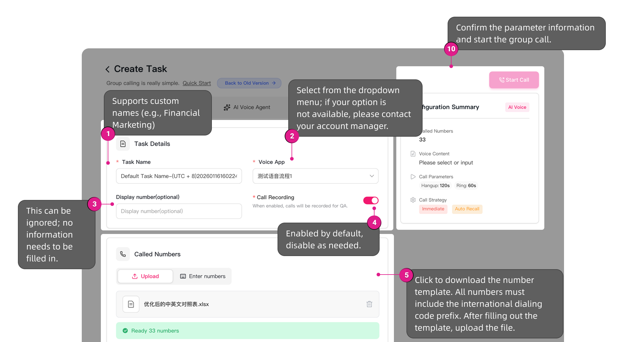 Call Task How to create a group call task in platform